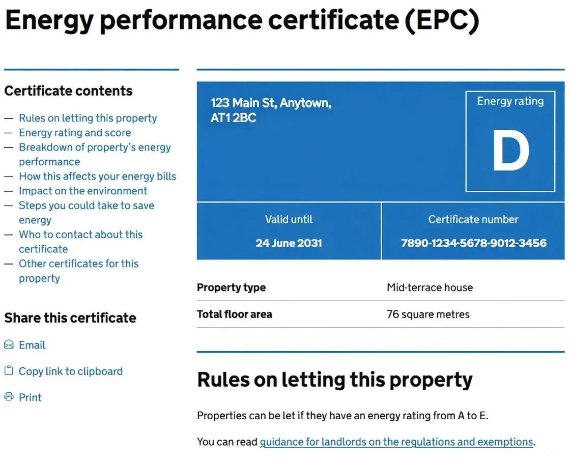 Sample EPC Certificate